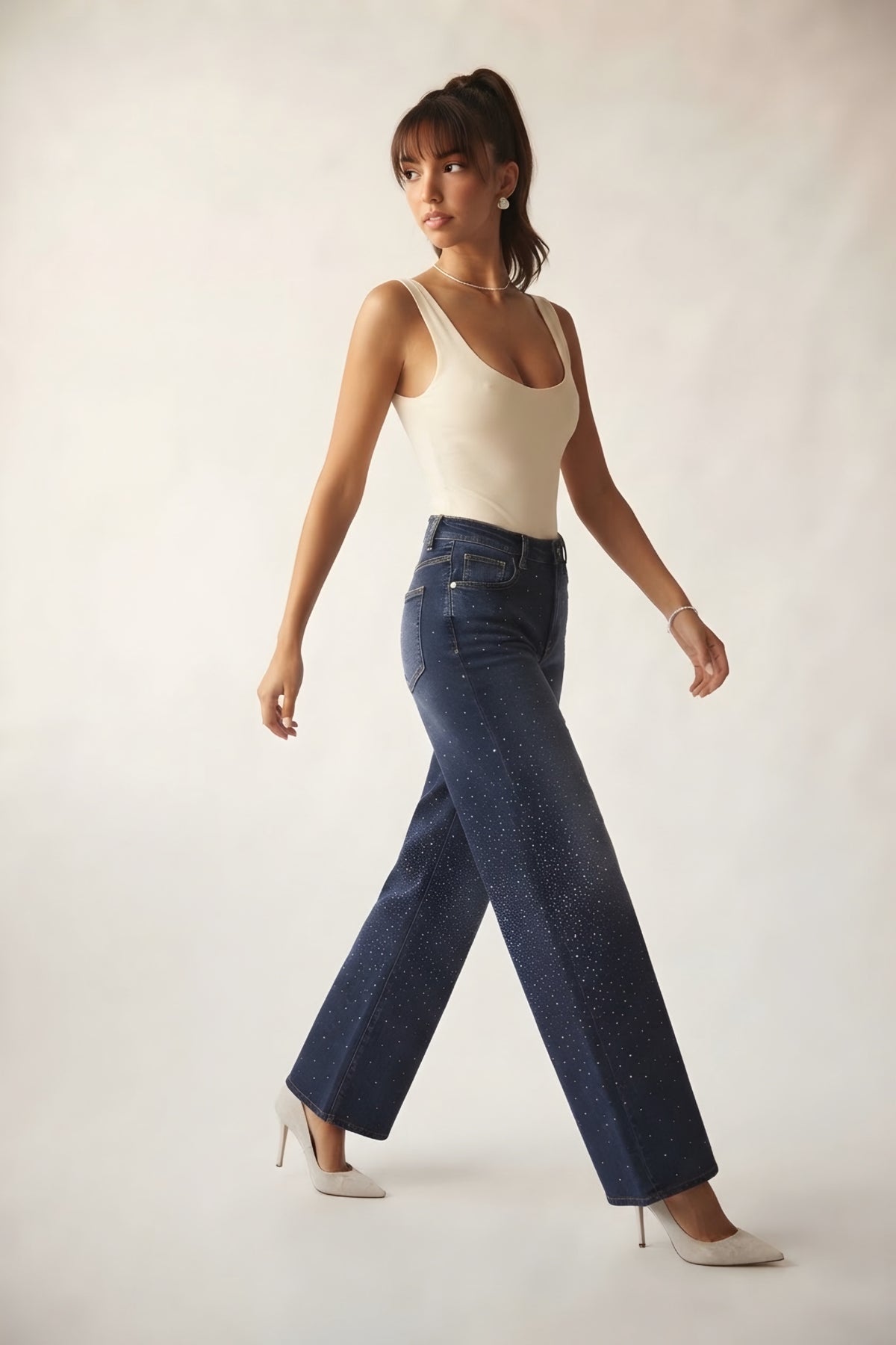 Éclat Wide Leg Rhinestone Denim