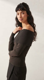 Bardot Ribbed Off Shoulder Sweater