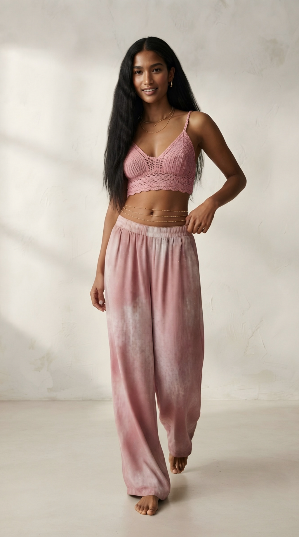 Nuée Pink Strass Wide Leg Pants