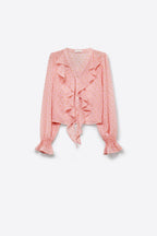 Poudré Polka-Dot Ruffle Blouse