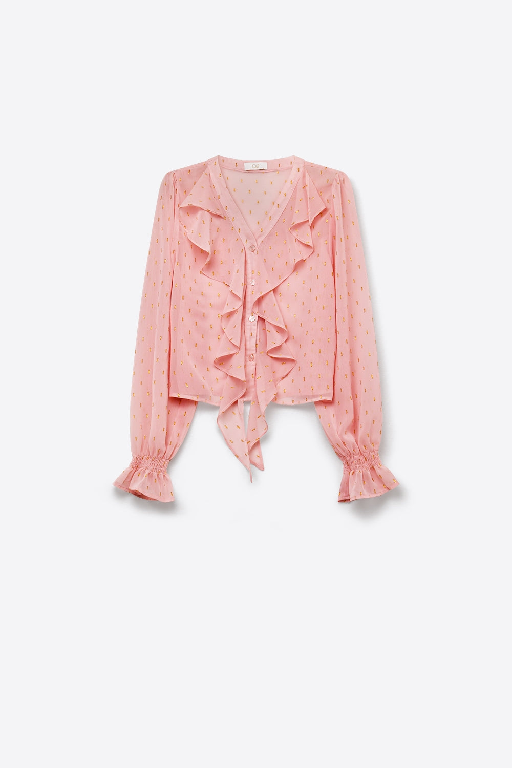 Poudré Polka-Dot Ruffle Blouse
