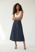 Brut Button Front Denim Midi Skirt