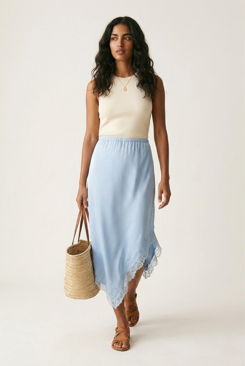 Asymétrie Satin Lace Skirt