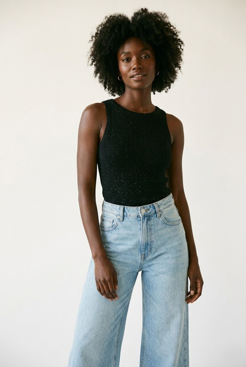 Paillette Glitter Ribbed Tank