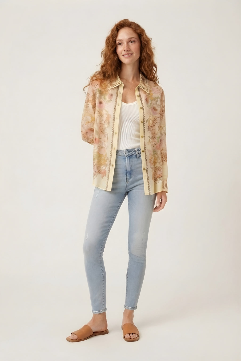 Dentelle Floral Lace Trim Shirt