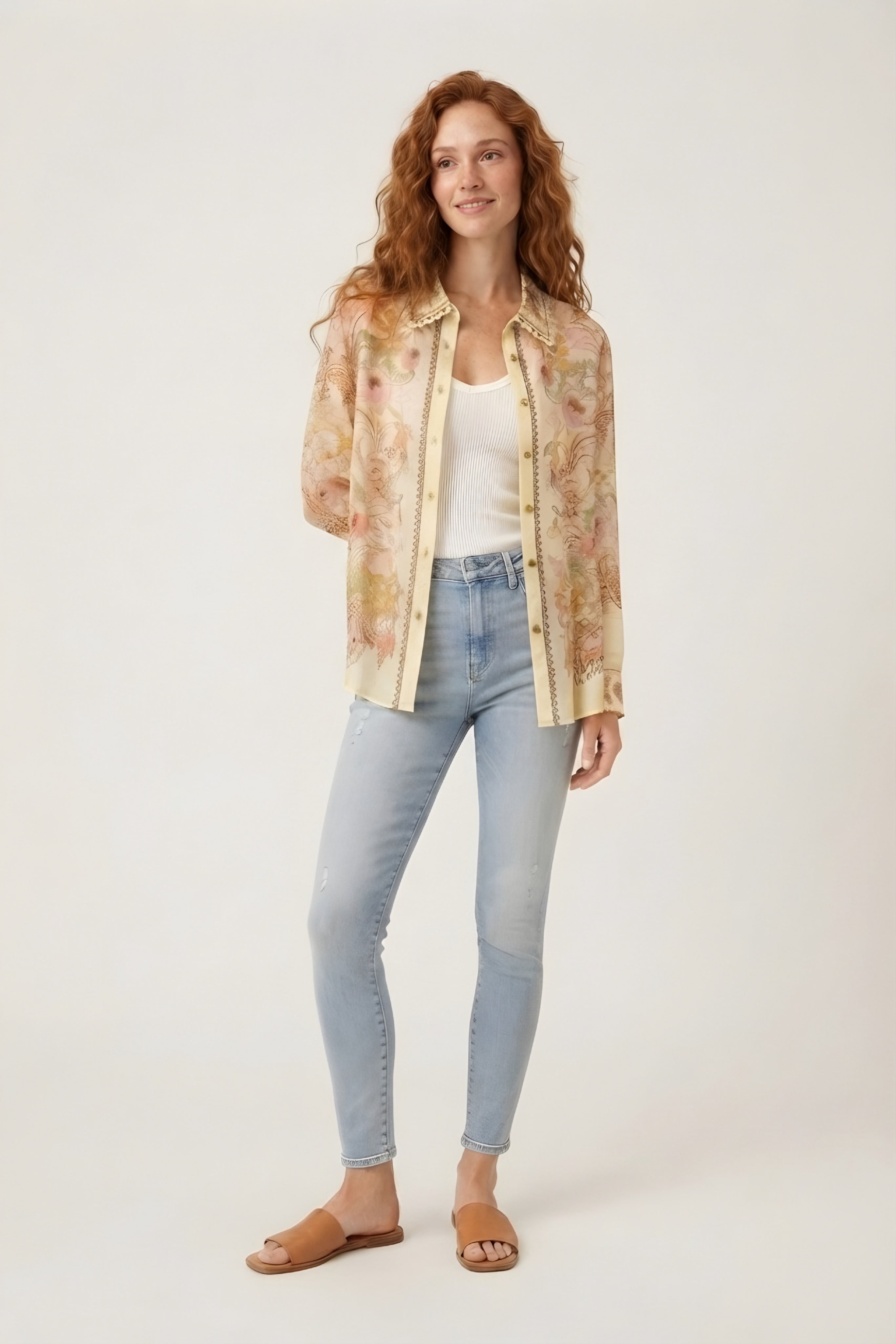 Dentelle Floral Lace Trim Shirt