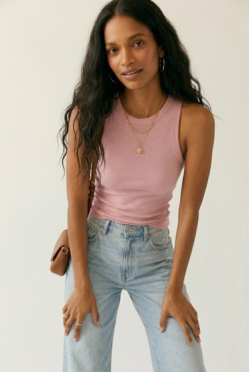 Paillette Glitter Ribbed Tank