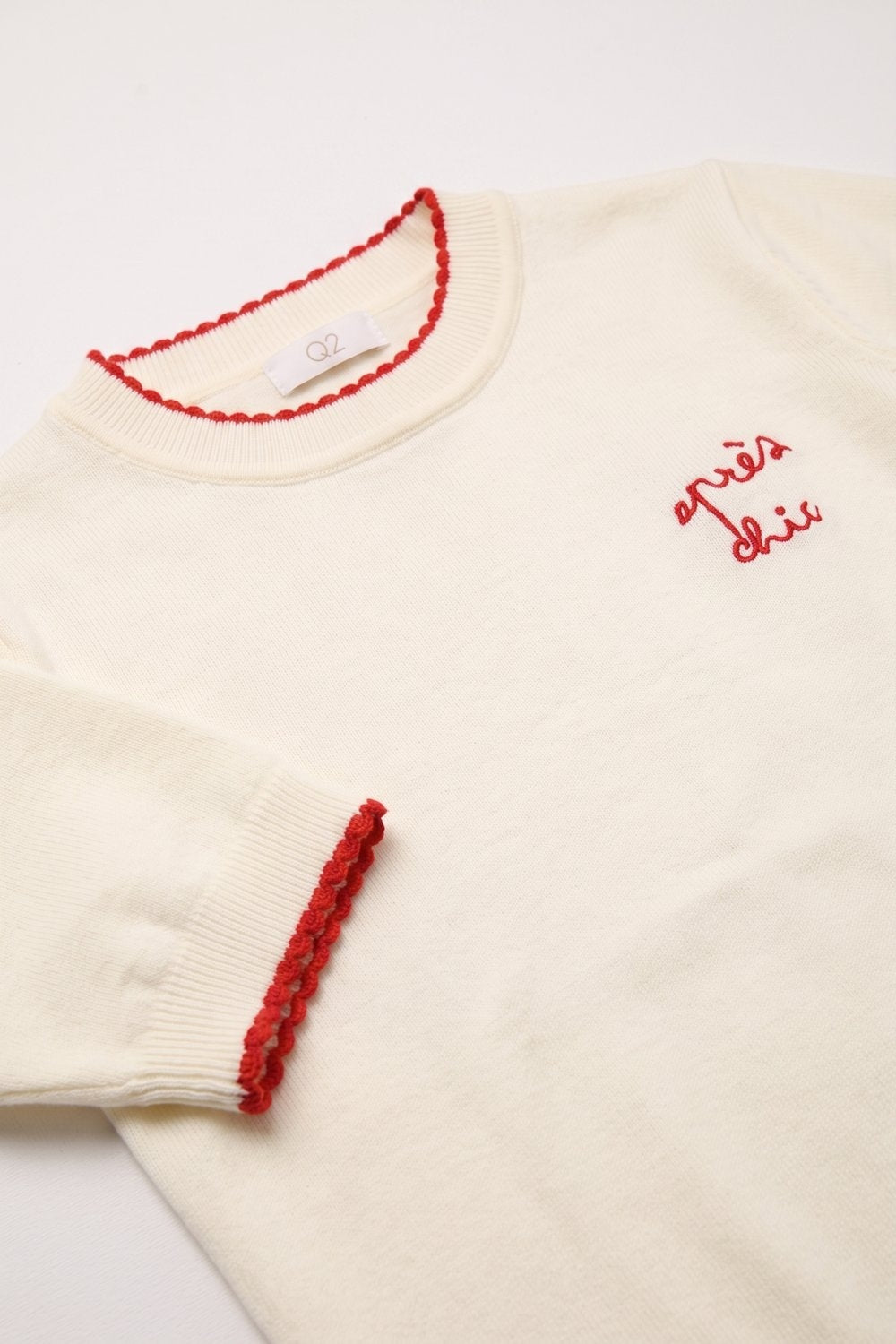 Broderie Contrast Trim Sweater