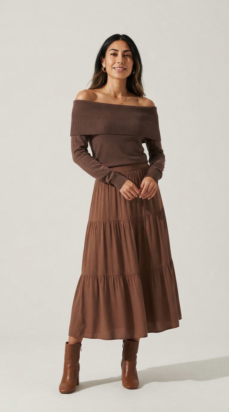 Bardot Ribbed Off Shoulder Sweater