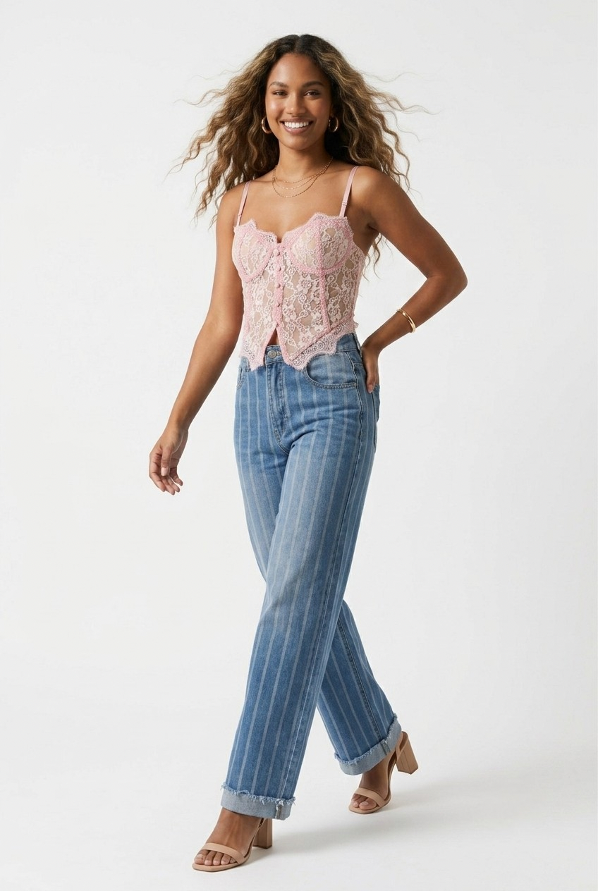 Vergure Stripe Wide Leg Jeans