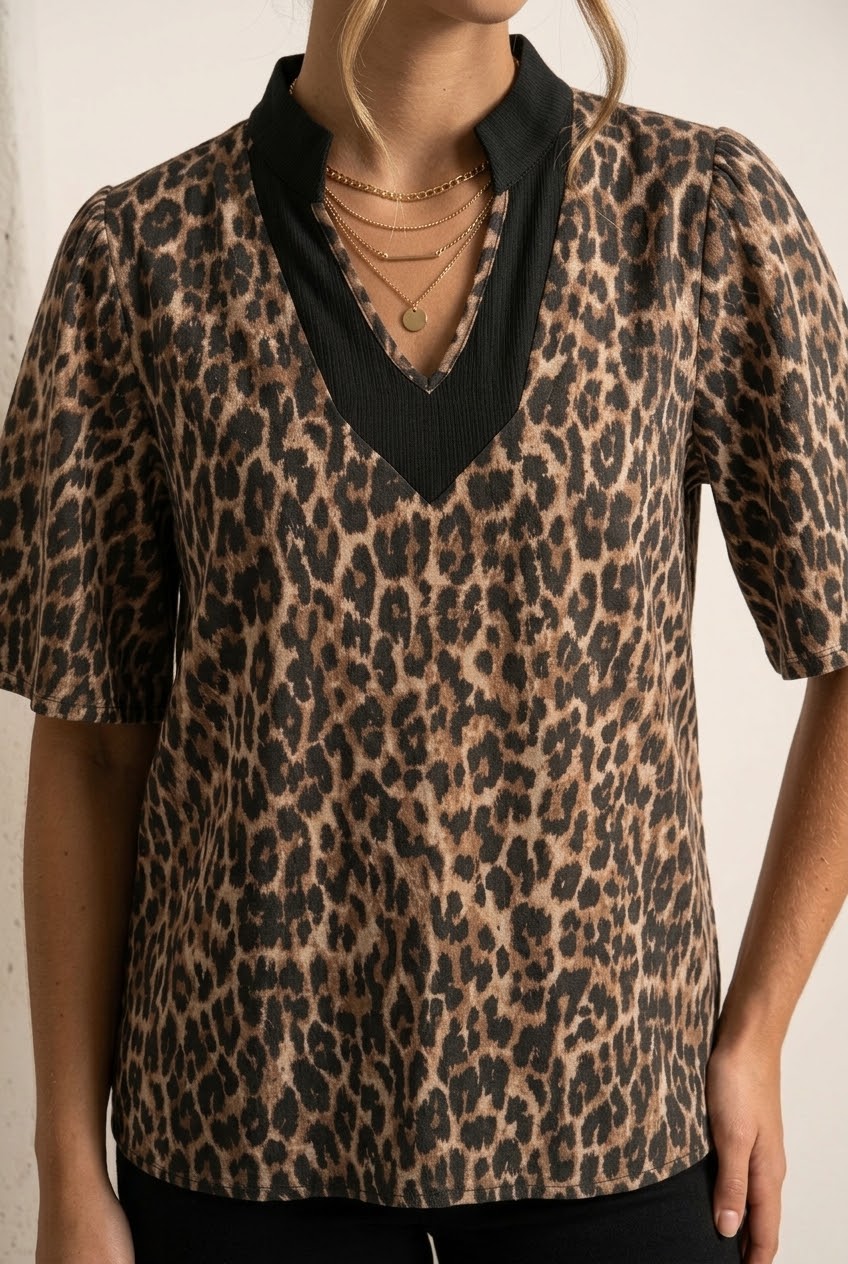 Sauvage Leopard Bell Sleeve Blouse