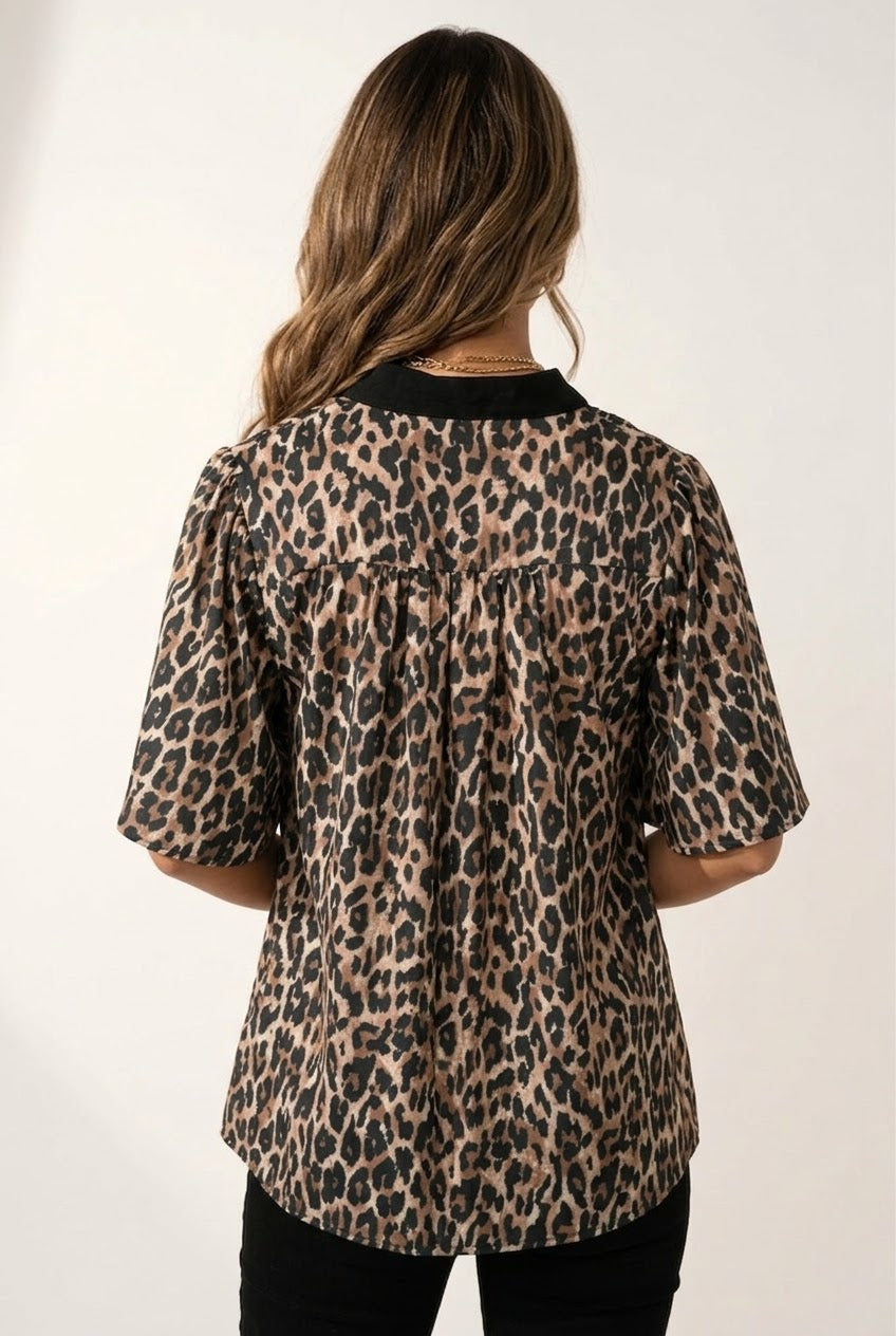 Sauvage Leopard Bell Sleeve Blouse