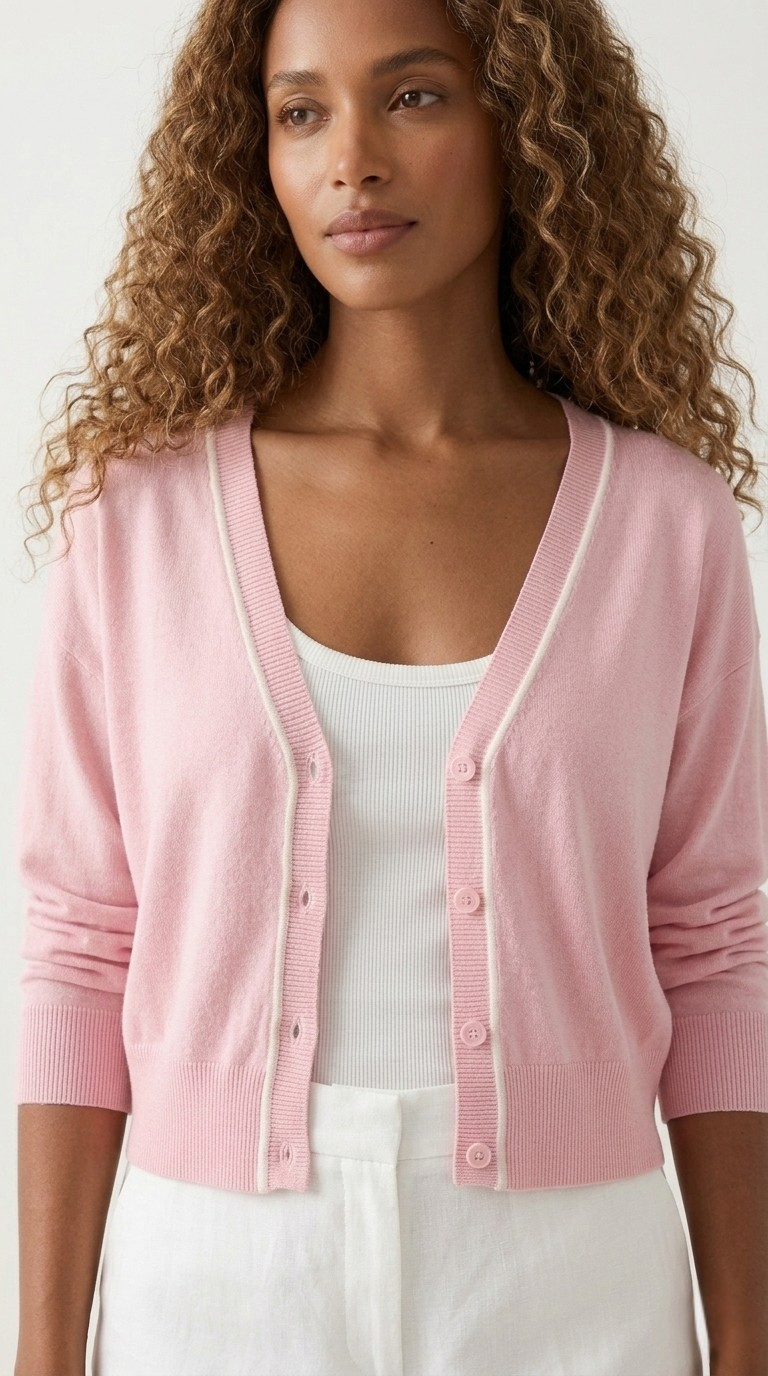 Contour Pink Contrast Trim Cardigan