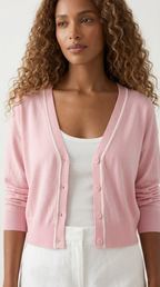 Contour Pink Contrast Trim Cardigan