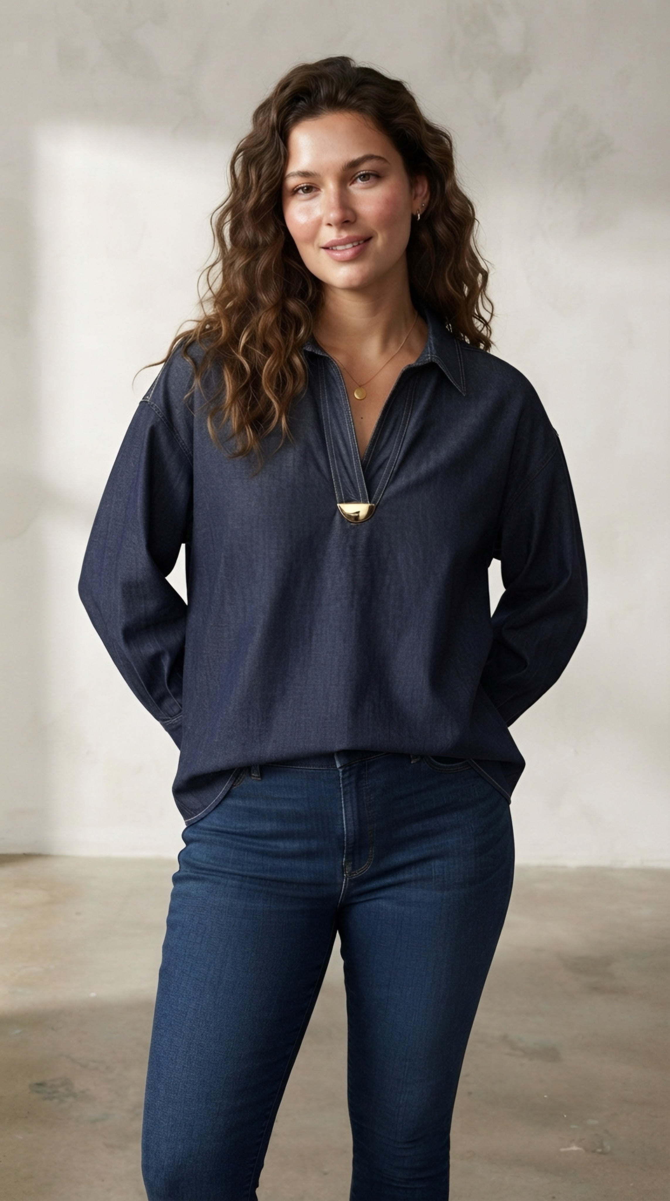 Dorée Denim Gold Trim Shirt