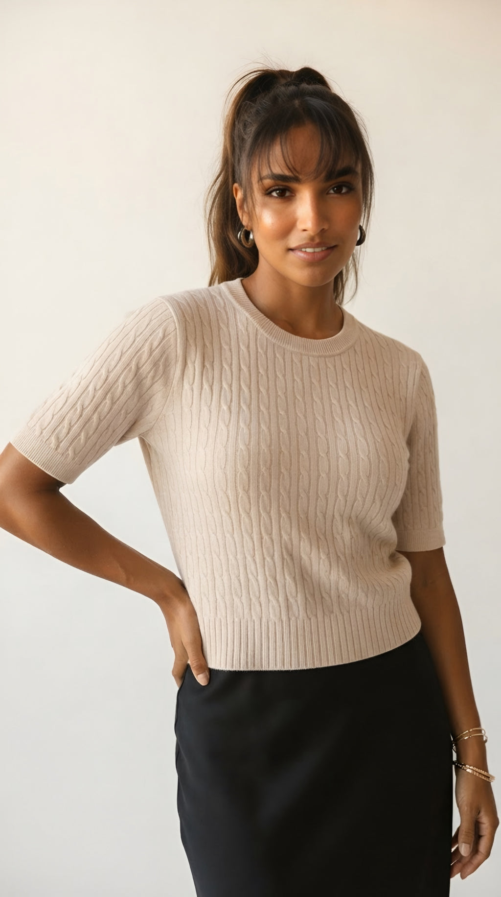 Câble Fine Knit Crew Neck