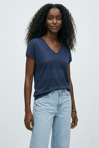 Onde Navy Stripe Texture Knit Sweater