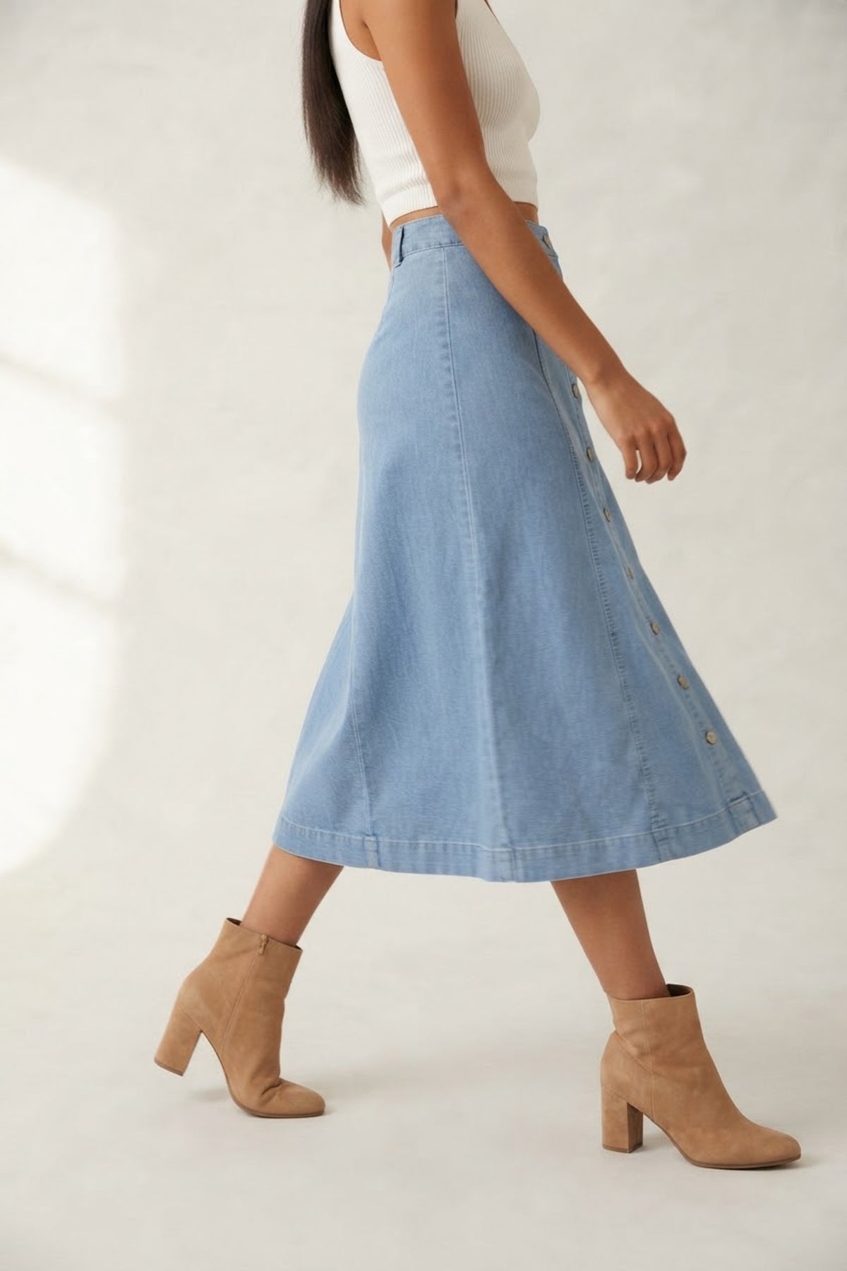 Brut Button Front Denim Midi Skirt