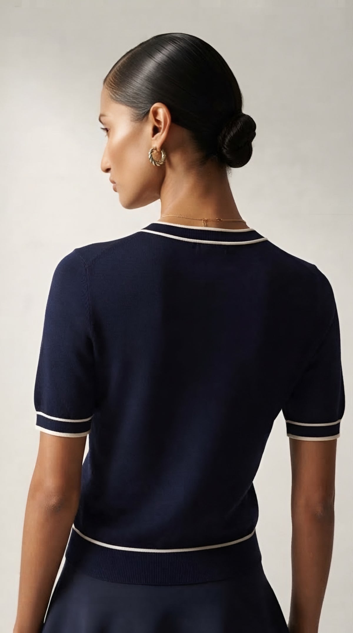 Fil Fine Knit Contrast Trim Sweater