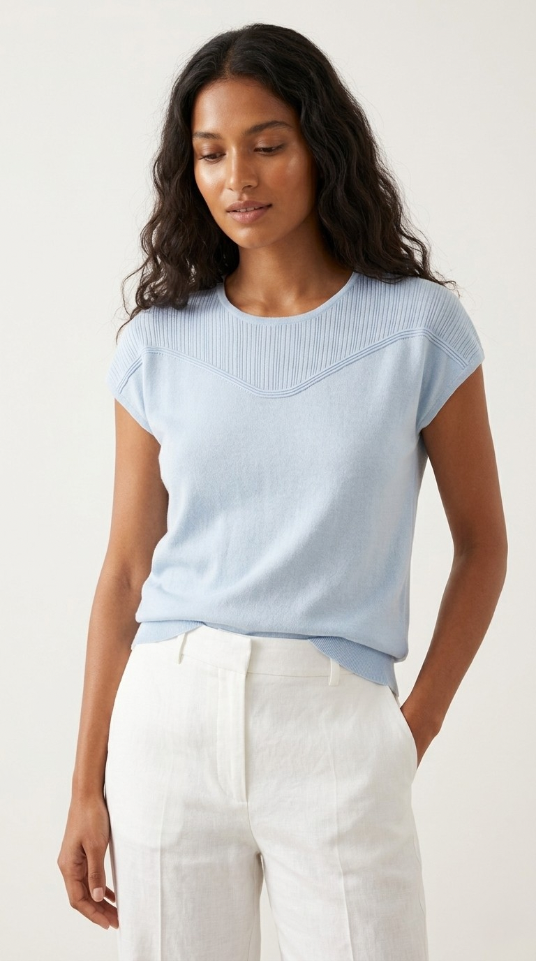 Nervuré Light Blue Cap Sleeve Knit Sweater