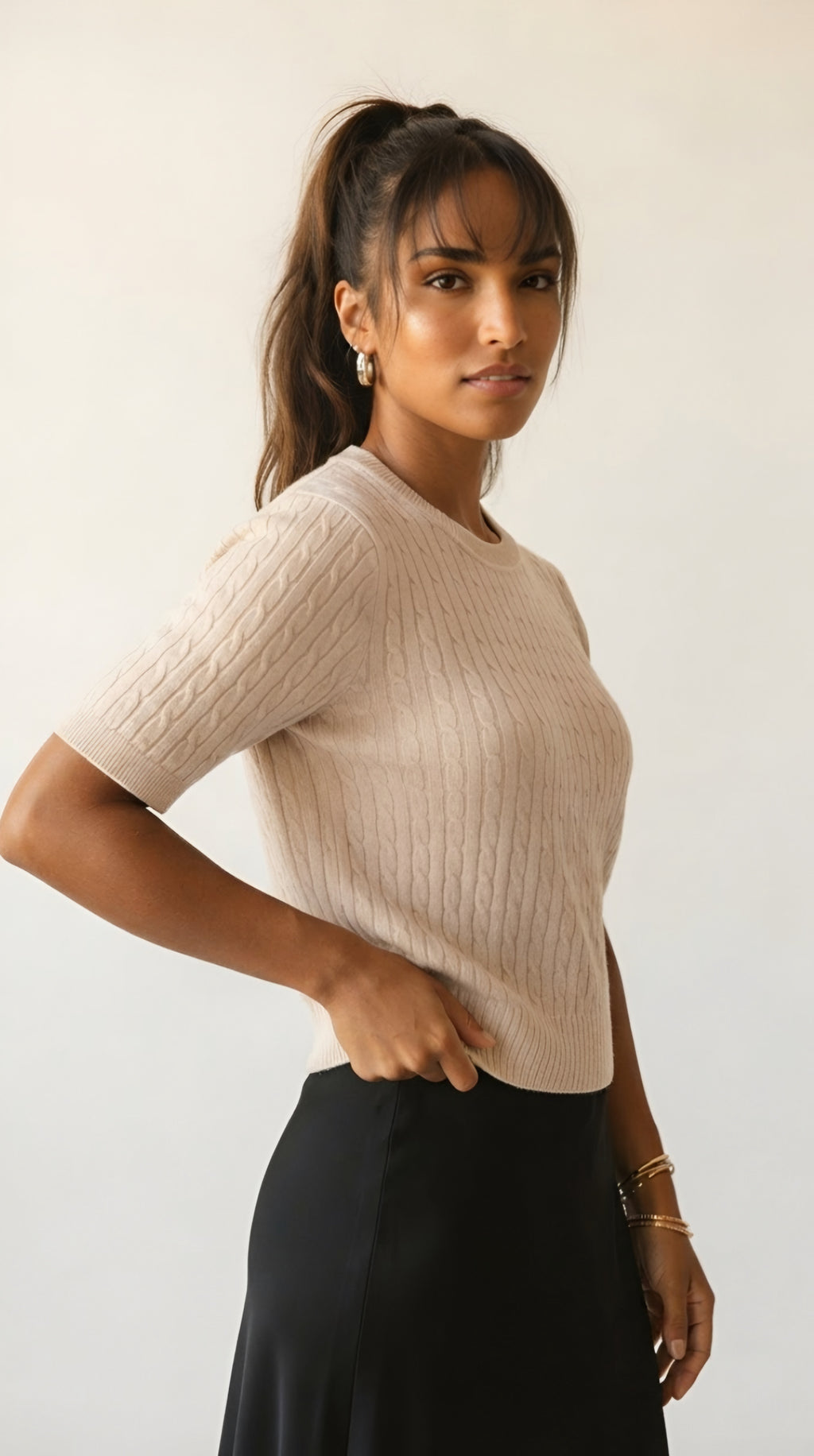 Câble Fine Knit Crew Neck