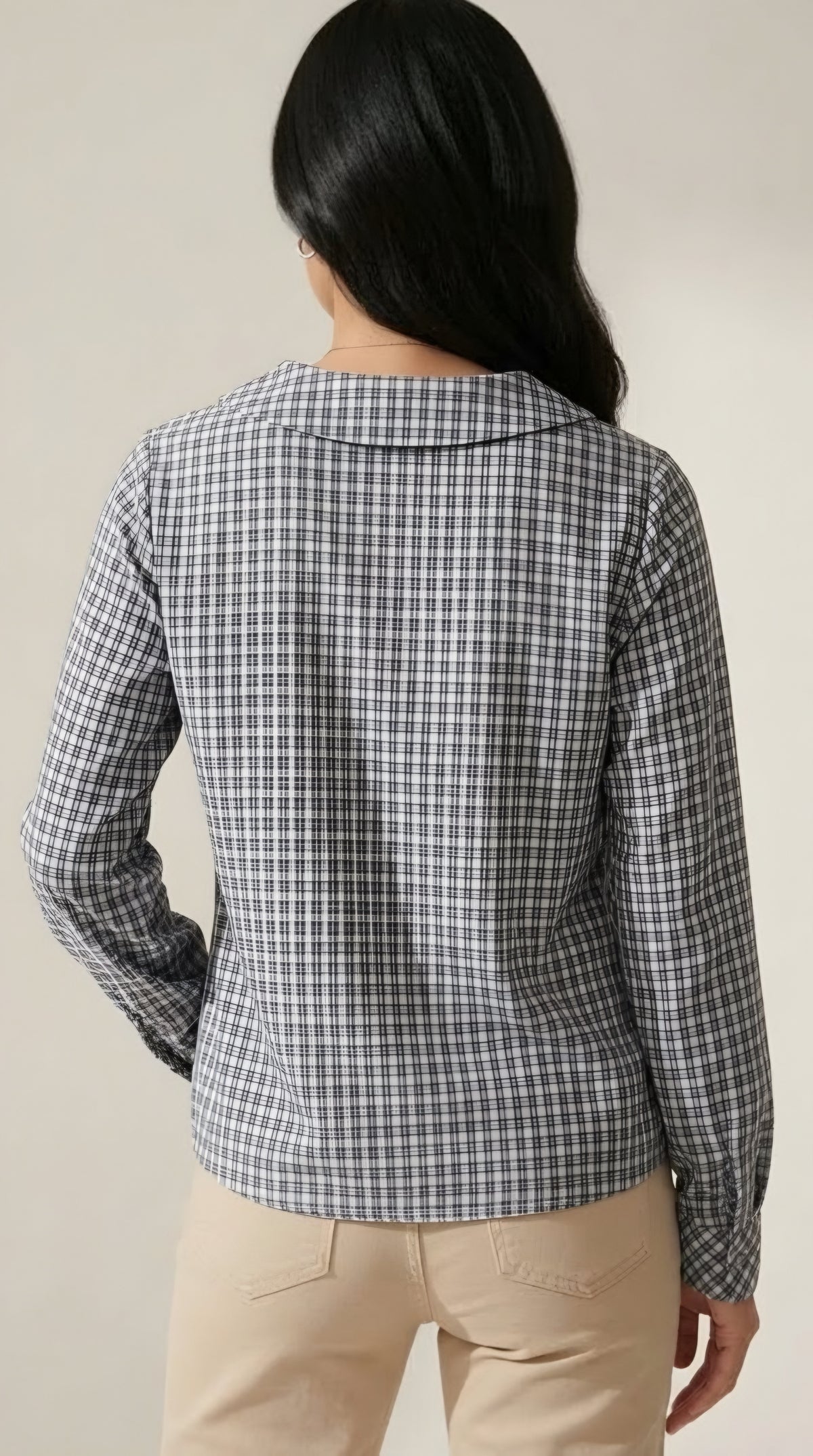 Carreaux Tie Neck Blouse