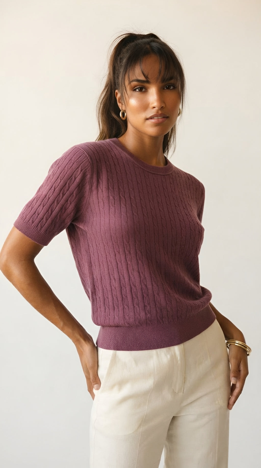 Câble Fine Knit Crew Neck