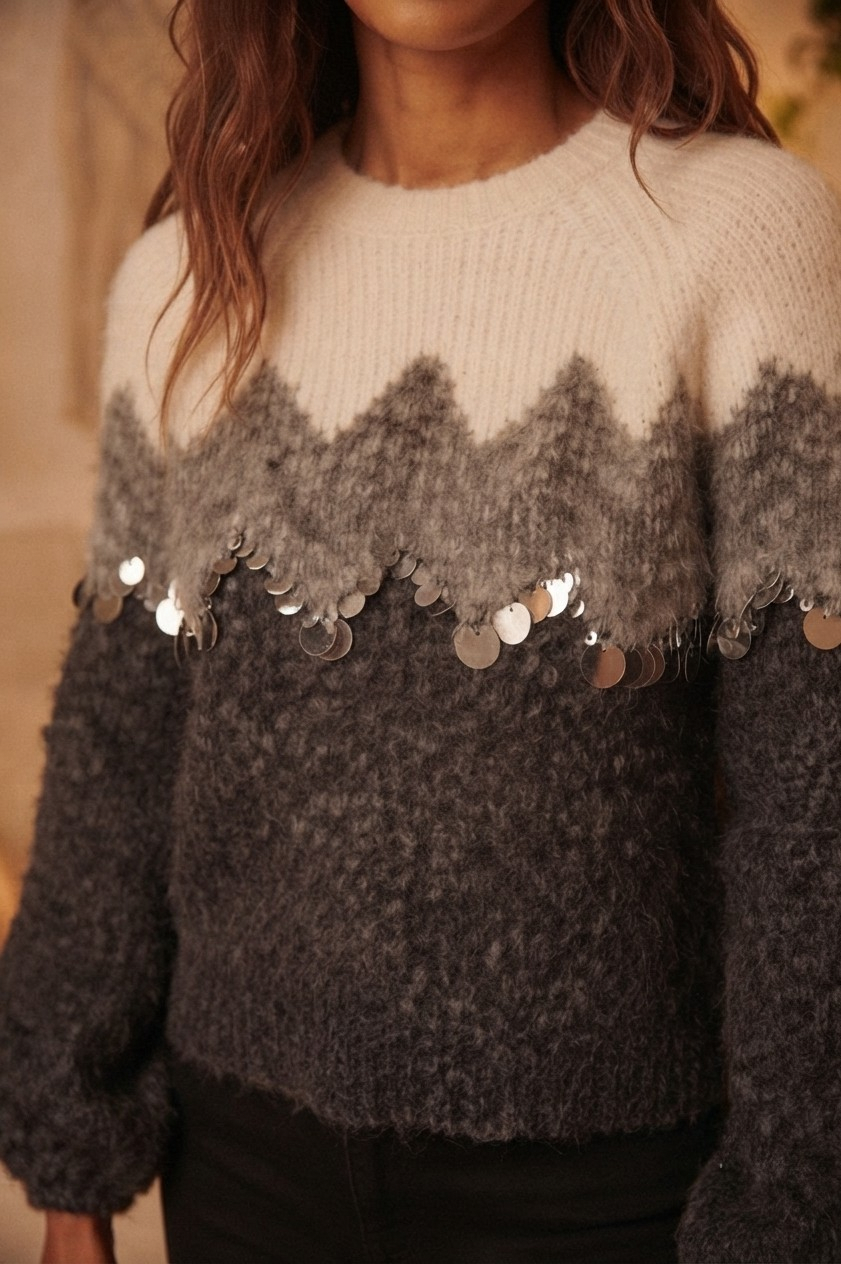 Givre Sequin Colorblock Sweater
