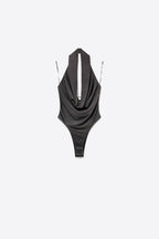 Cascade Cowl Neck Halter Bodysuit