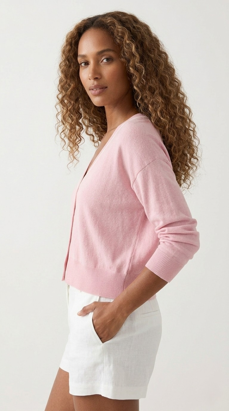 Contour Pink Contrast Trim Cardigan