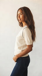 Nervuré Cap Sleeve Knit Sweater
