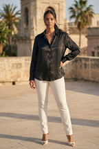 Nacré Satin Button-Down Shirt