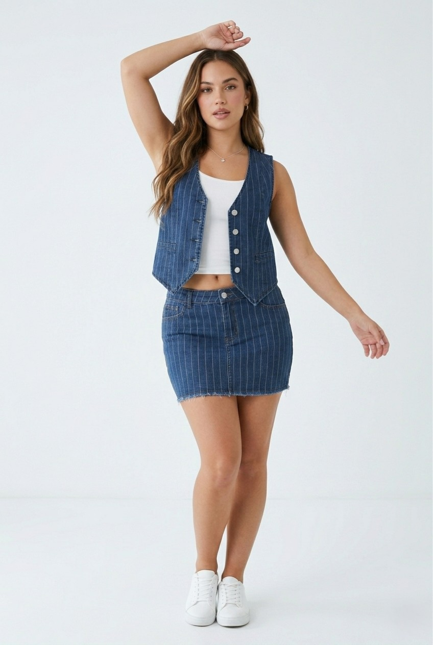 Rayure Pinstripe Denim Vest