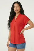 Vif Red Split Neck Blouse