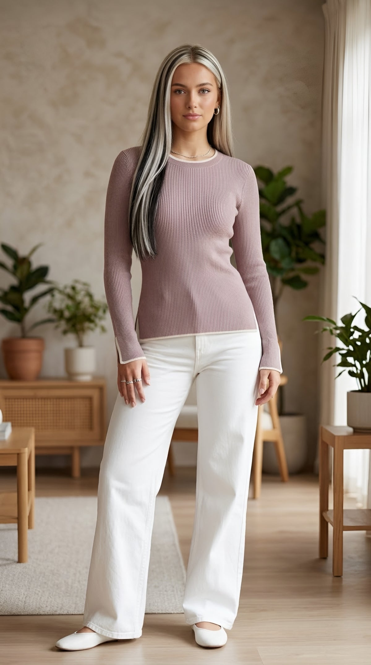 Galon Ribbed Contrast Sweater