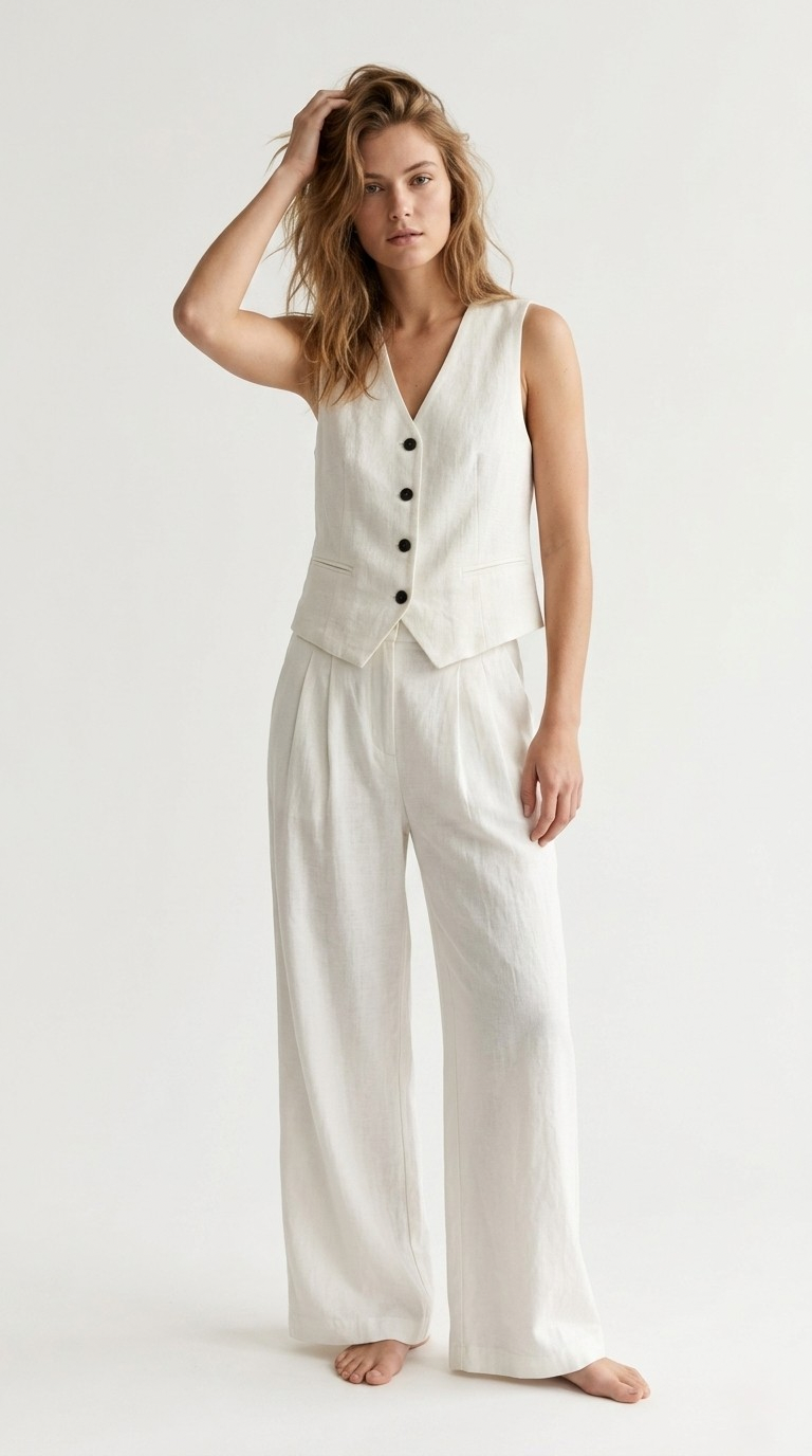 Blanc Textured Button Vest