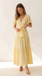 Citrine Flutter Sleeve Maxi Dress