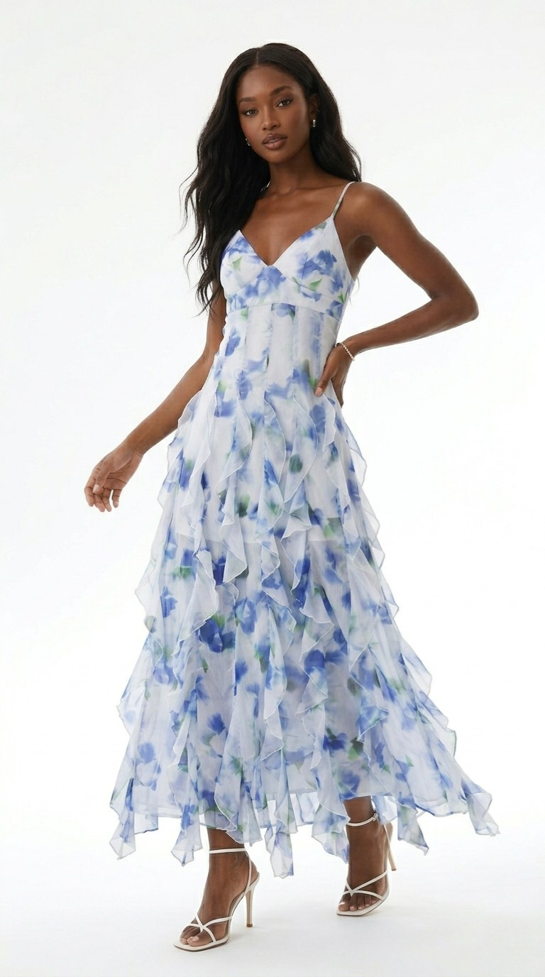 Pétale Ruffle Floral Maxi Dress