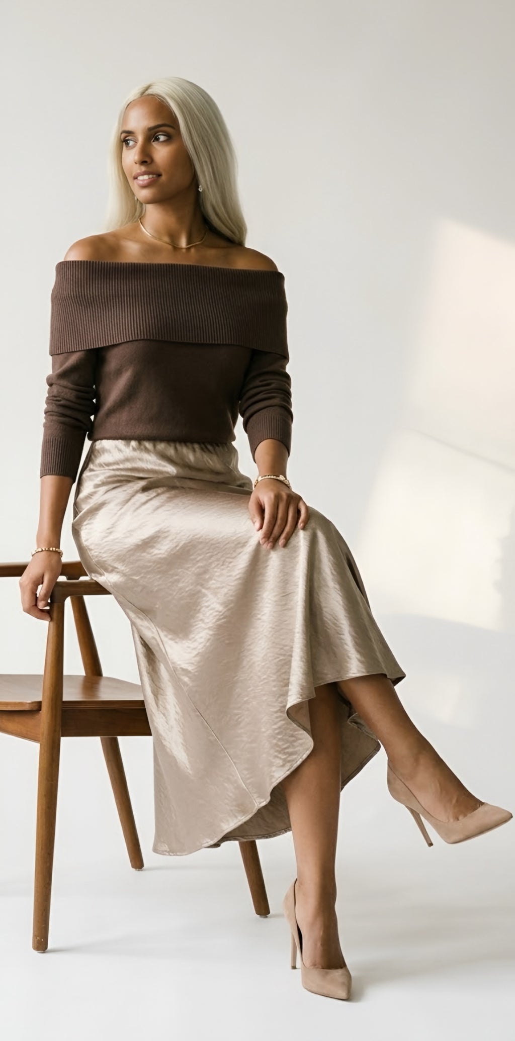 Luisant Satin Midi Skirt