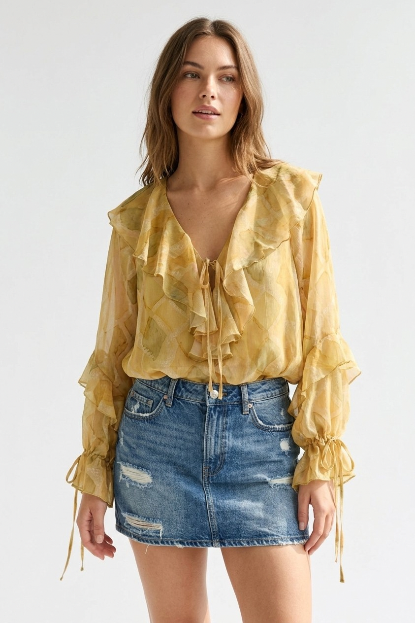 Feuille Ruffled Tie-Front Blouse