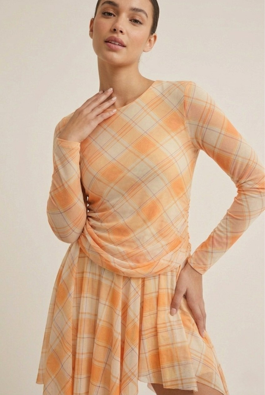Celeste Mesh Plaid Asymmetrical Dress
