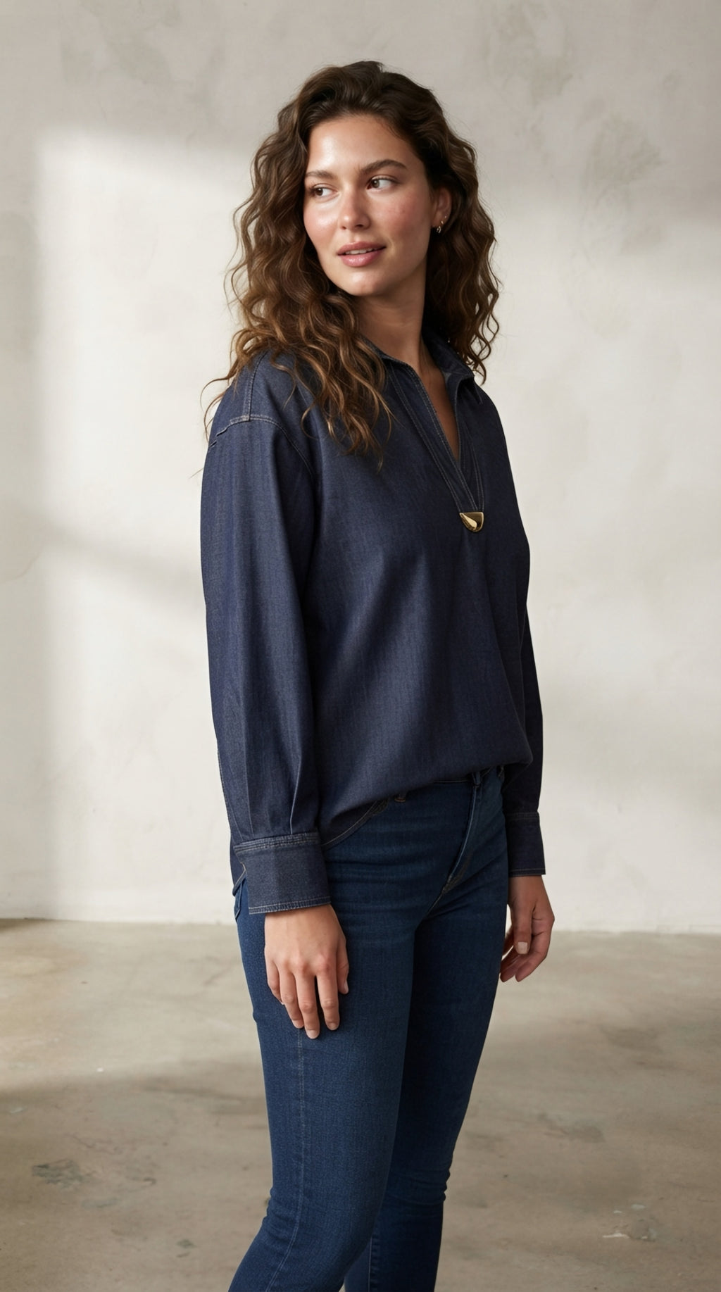Dorée Denim Gold Trim Shirt