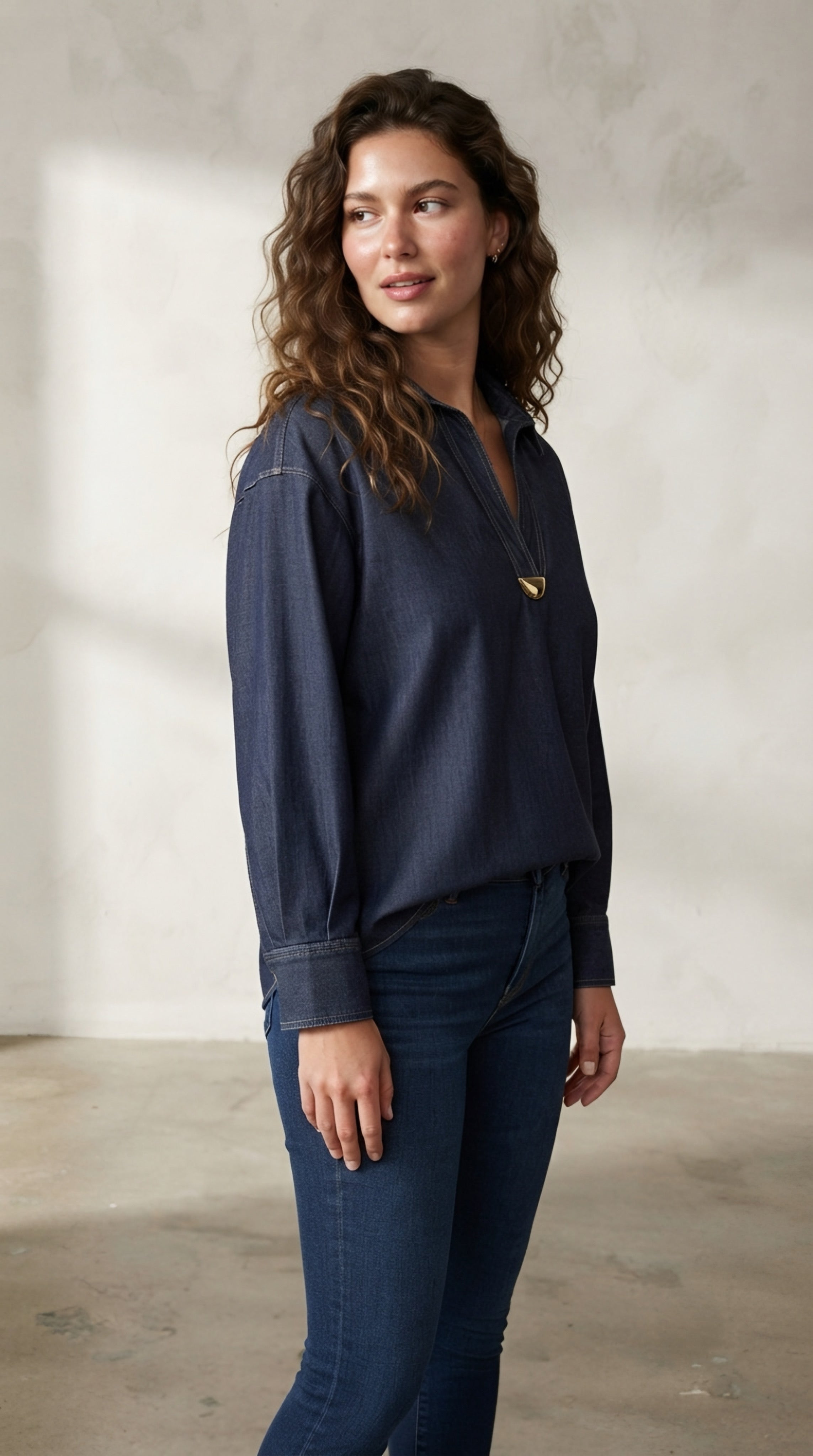 Dorée Denim Gold Trim Shirt