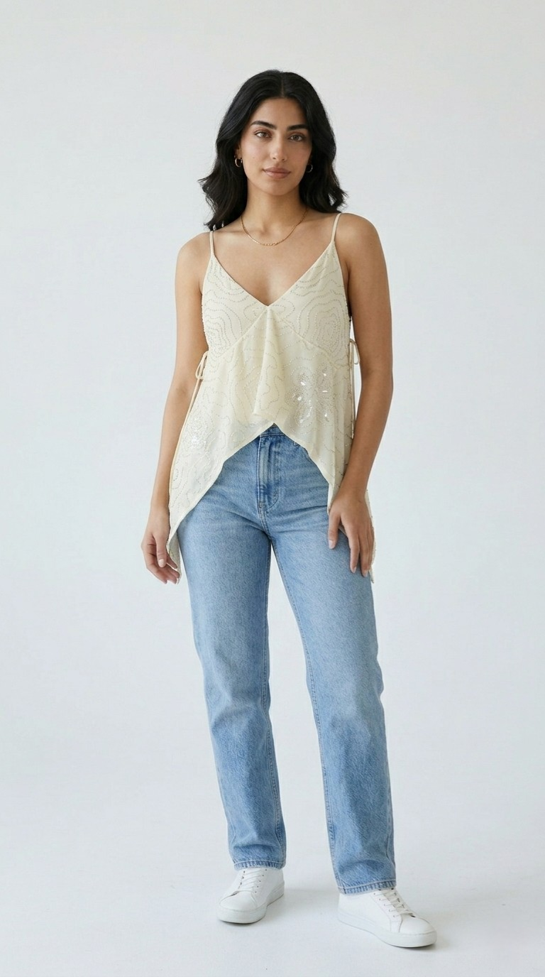Nacre Beaded Chiffon Top