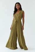 Olive Draped Crinkle Jumpsuit