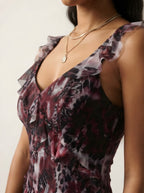 Sauvage Ruffle Trim Mesh Maxi Dress