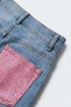 Scintille Pink Strass Wide Leg Jeans