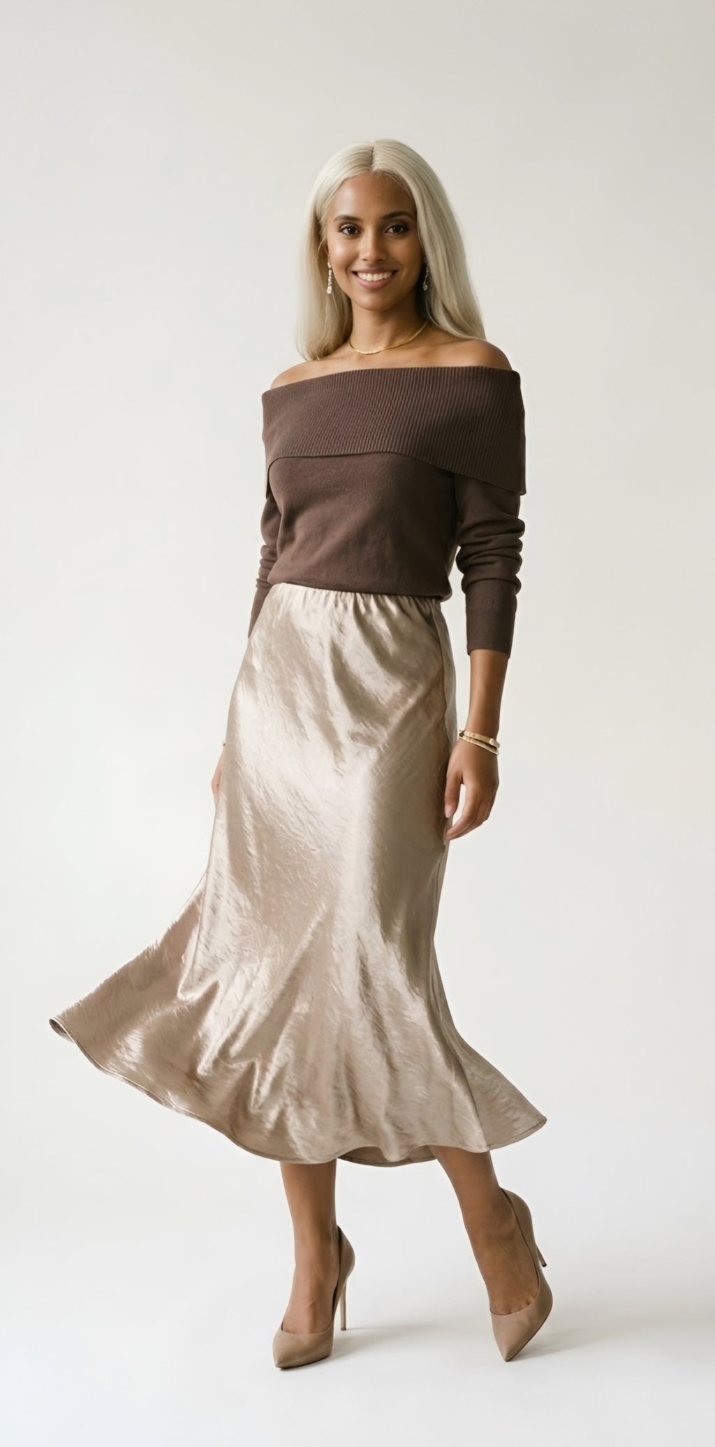 Luisant Satin Midi Skirt