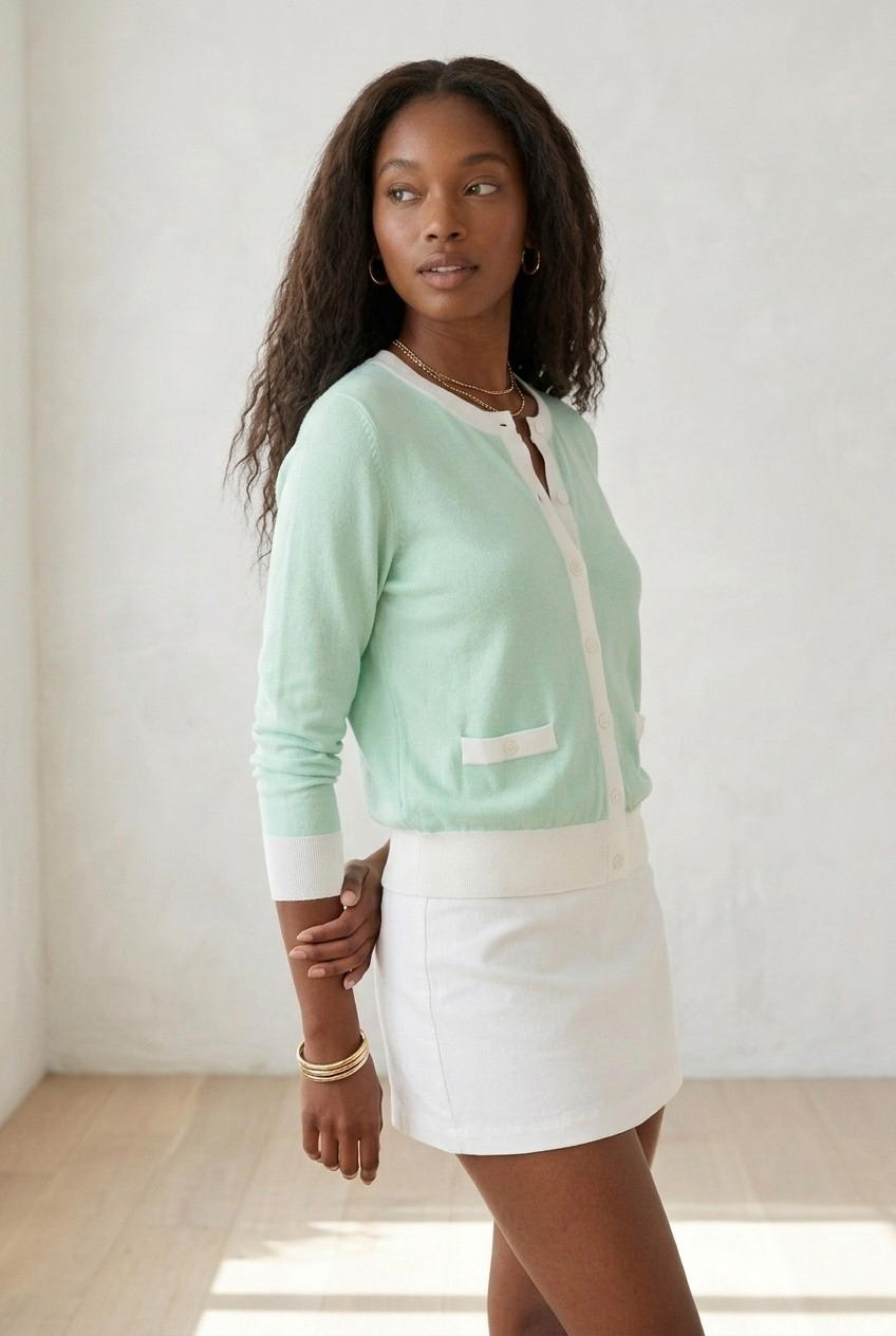 Galon Contrast Trim Cardigan