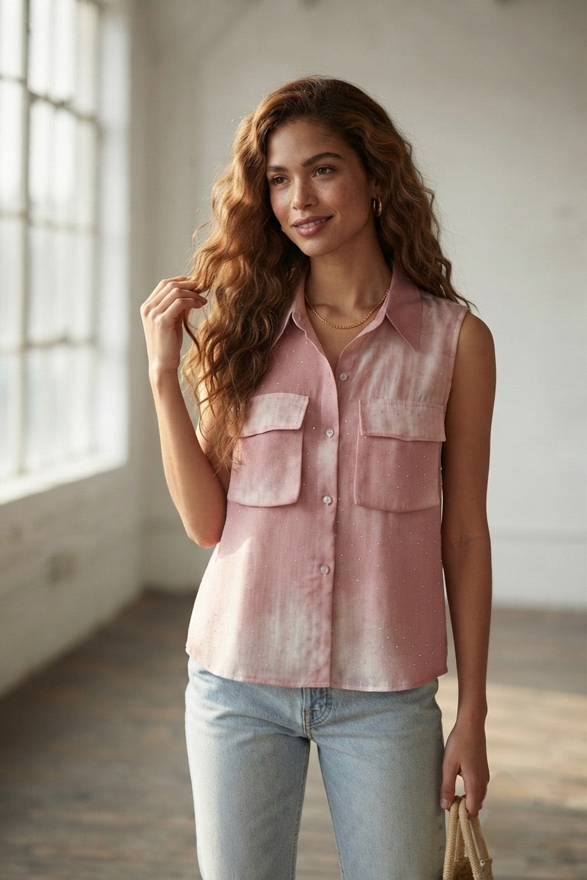 Nuée Pink Strass Sleeveless Shirt